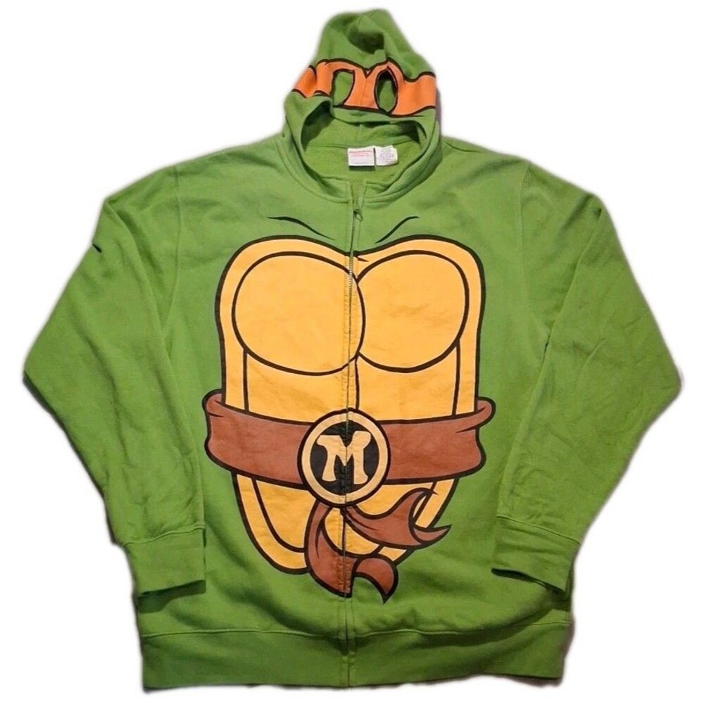 TMNT Teenage Mutant Ninja Turtles Michelangelo Face Mask Hoodie Mens XL Full Zip - Picture 1 of 5